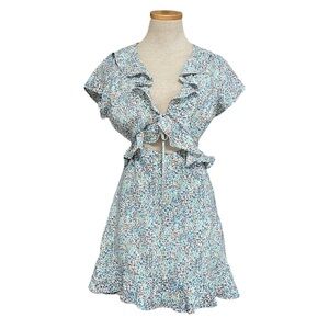Lush NWT Dress Wrap Blue Tie Back with Ruffles Floral Size Small S